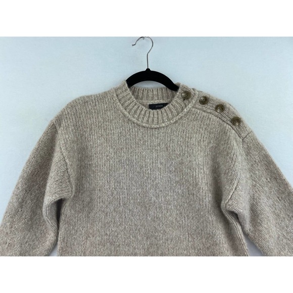 J Crew XXS Button-shoulder heathered crewneck sweater Wool Blend Brown B5-06 - Picture 2 of 8